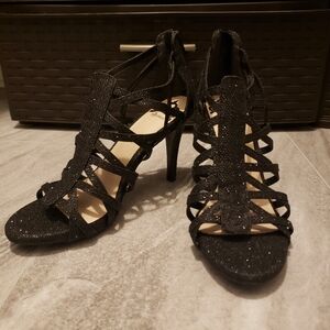 Black Glittery Strappy Heels